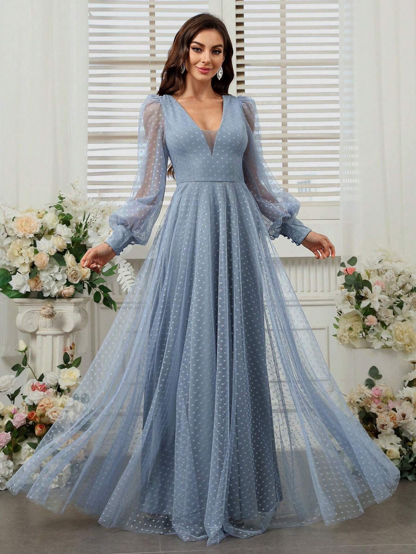 Robe de cérémonie longue avec manches lanterne