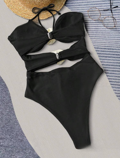 Maillot de bain élégant avec application florale 3D