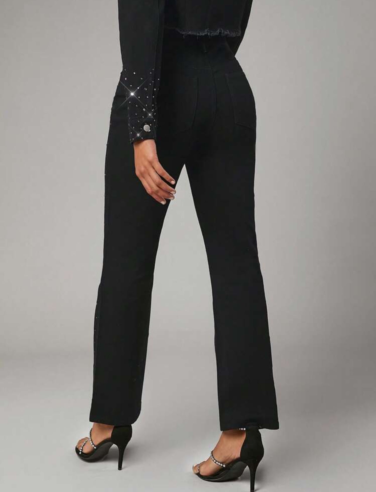 Jeans avec strass et taille haute