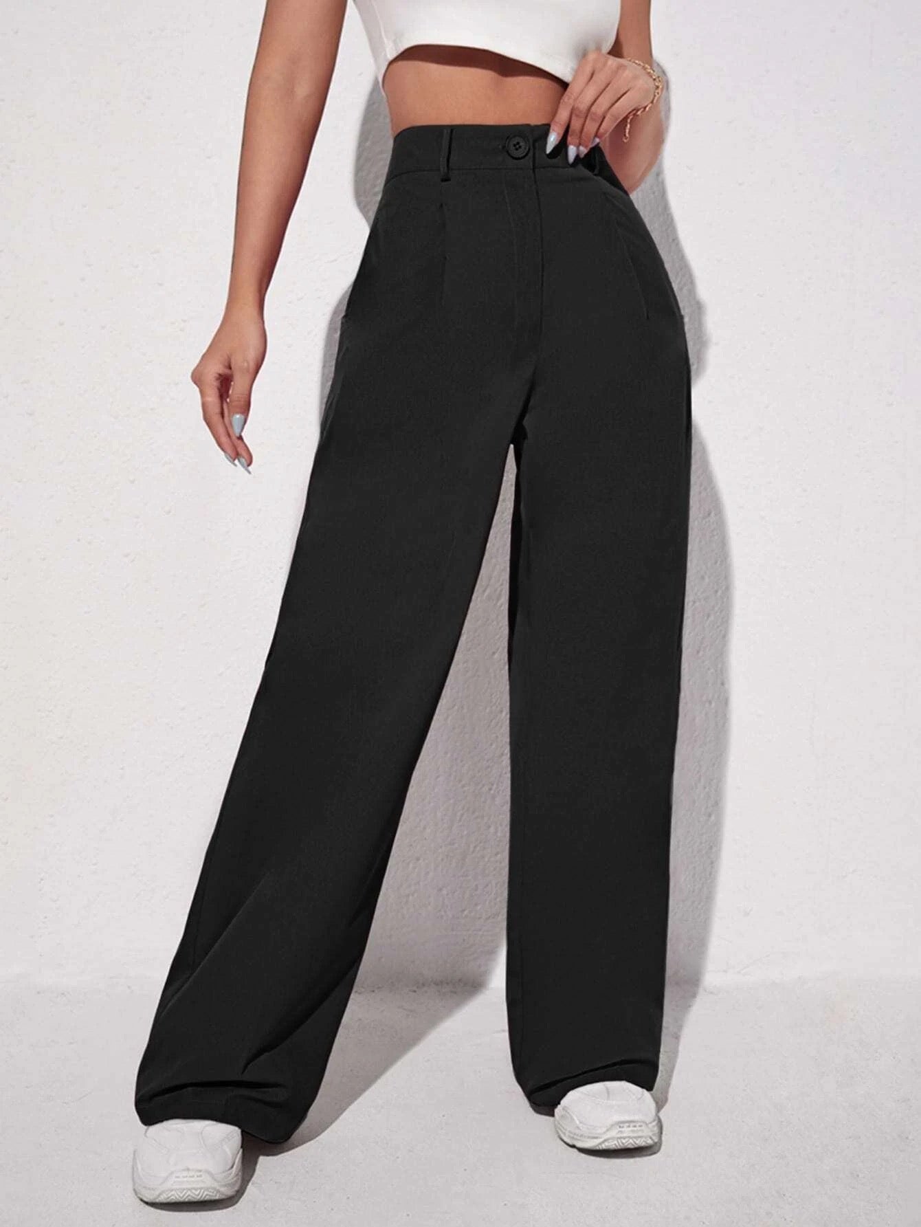 Pantalon élégant avec taille haute et jambe large