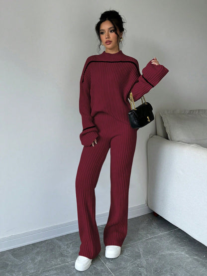 Ensemble pull et pantalon en tricot côtelé