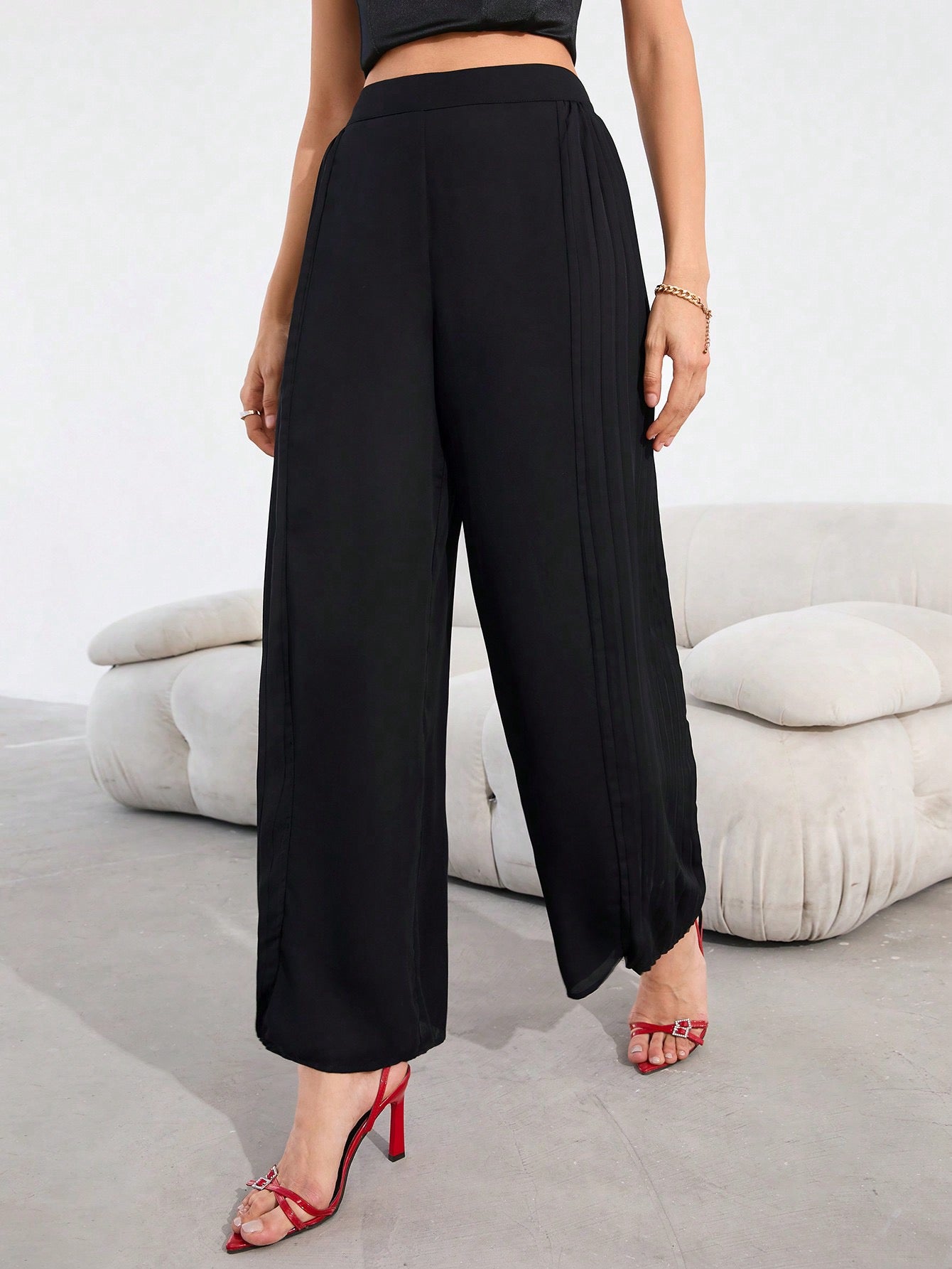 Pantalon avec taille haute et jambe large