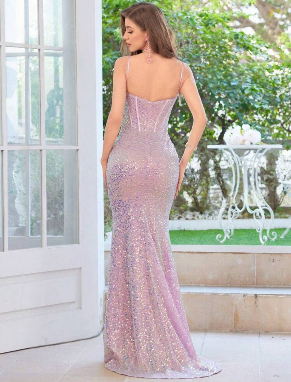 Robe de cérémonie longue avec paillettes style sirène