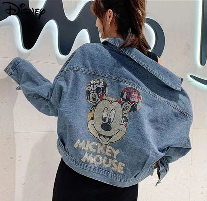 Jacket en jeans avec motif Mickey pailleté