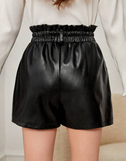 Short fille en simili cuir avec taille