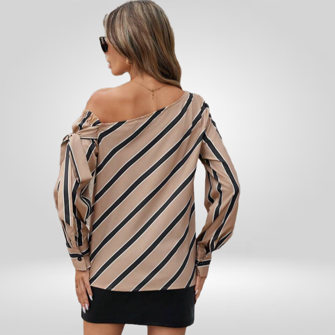 Blouse élégante rayé avec épaule dénude