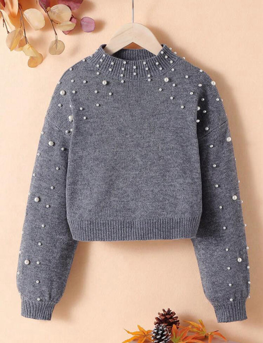 Pull fille avec détails perles