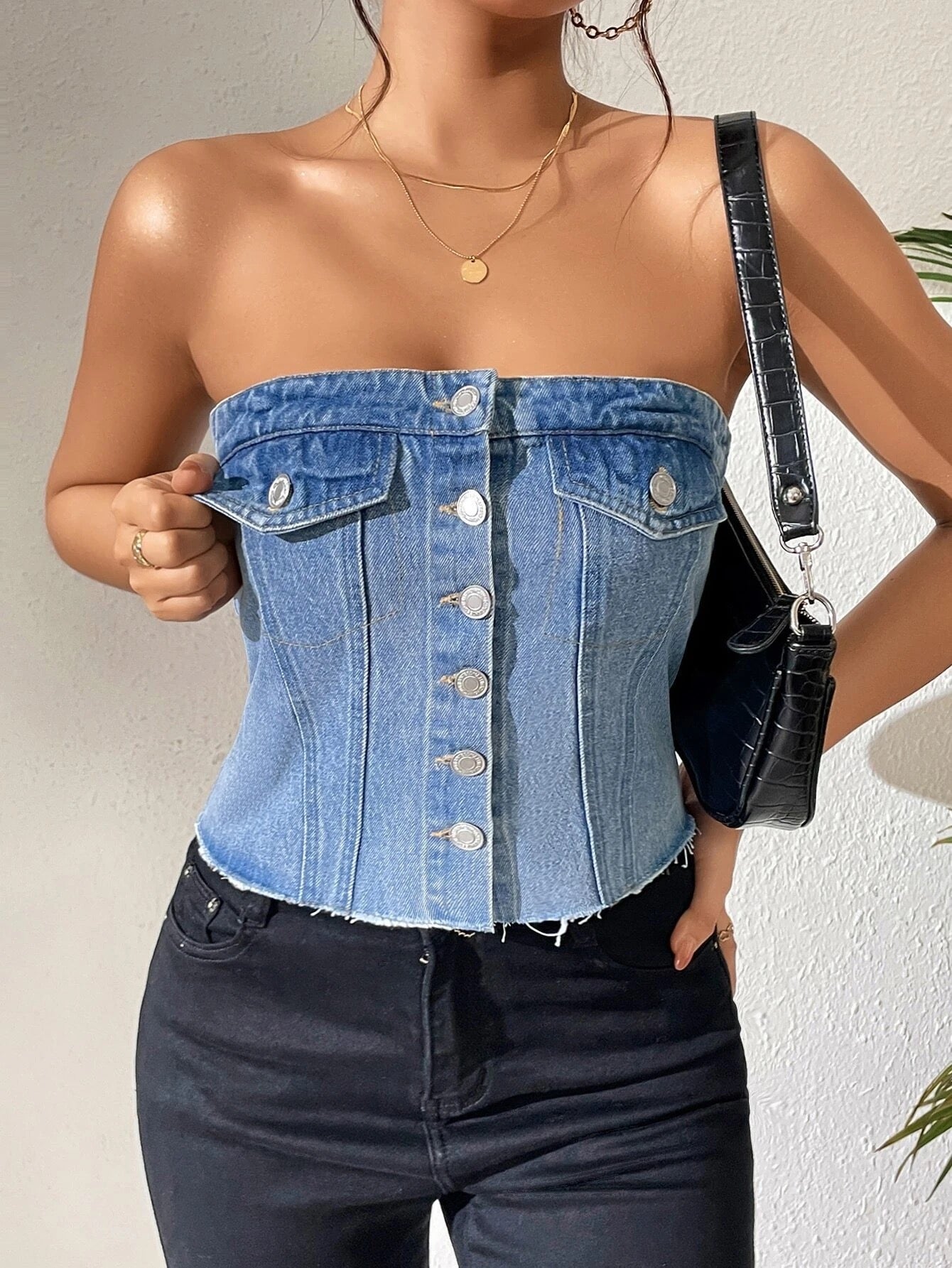 Top en jeans avec boutons