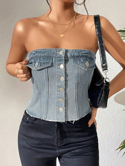 Top corset en jeans avec boutons