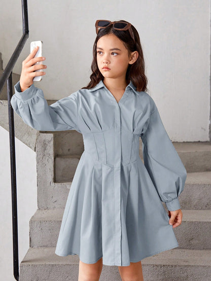 Robe chemise fille avec détails plis