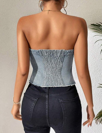 Top corset en jeans avec boutons