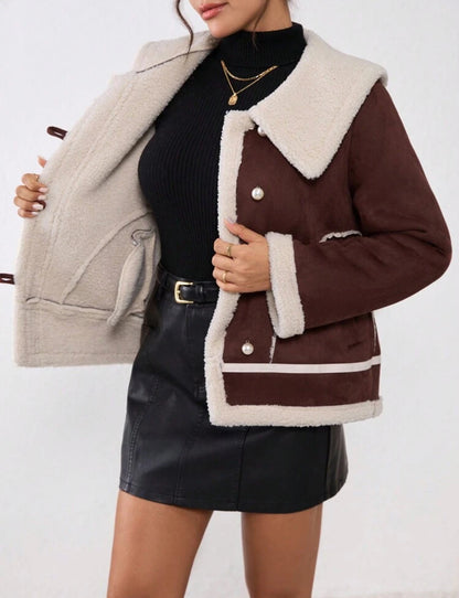 Veste manteau avec doublure pelucheuse et boutons