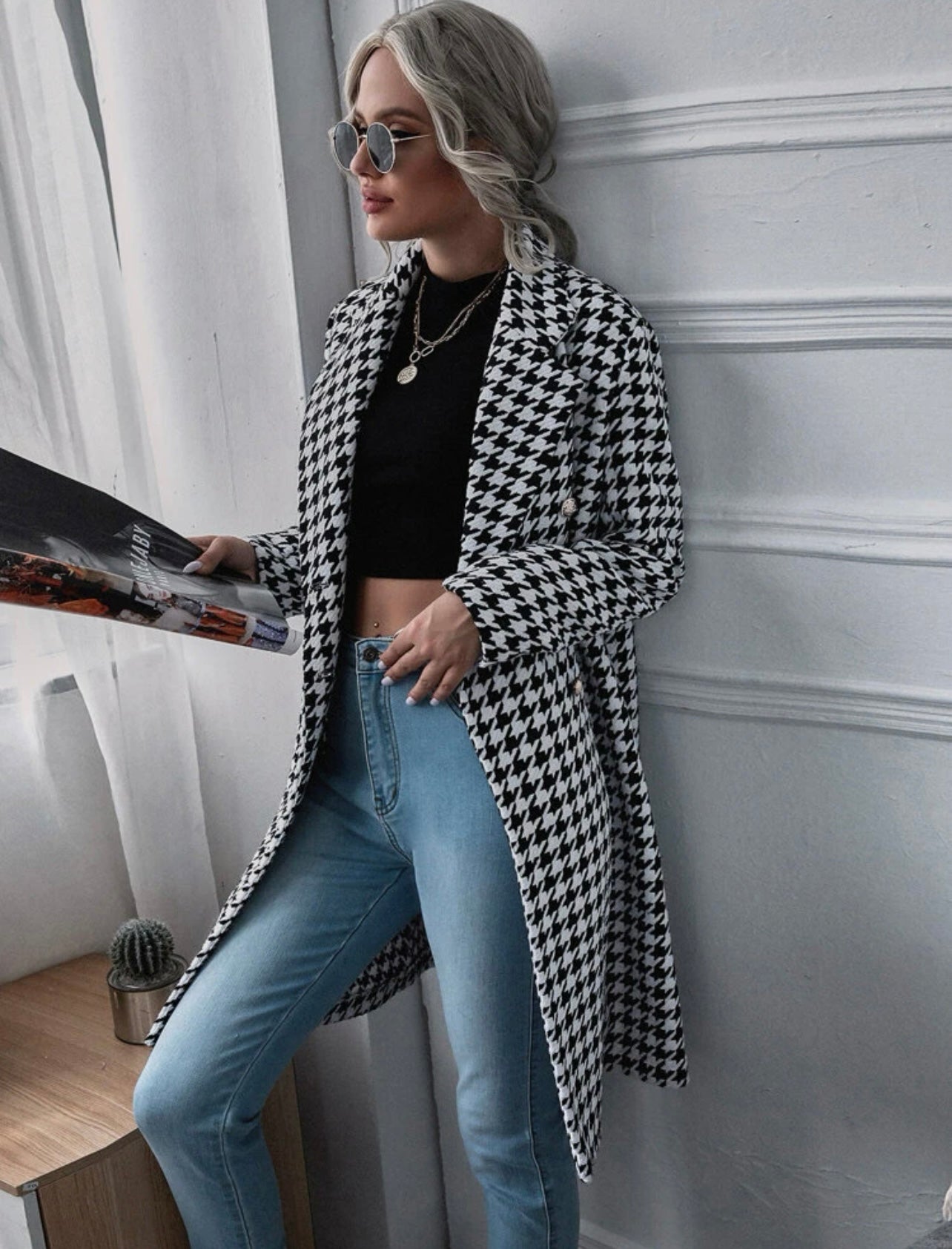 Manteau avec motif pied-de-poule