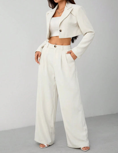 Ensemble blazer court et pantalon avec jambe large