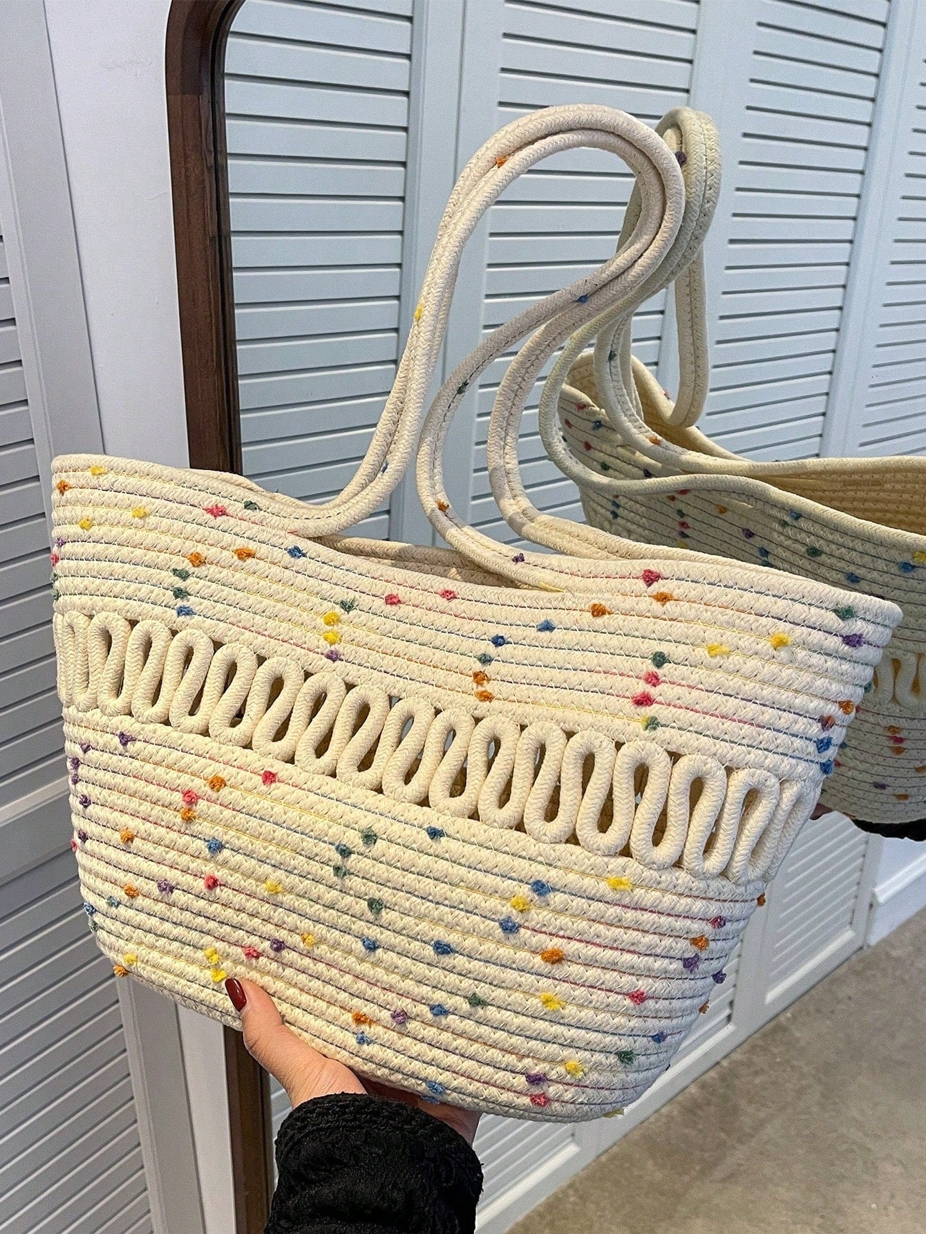 Sac fourre-tout tissé à fil de couleur unie