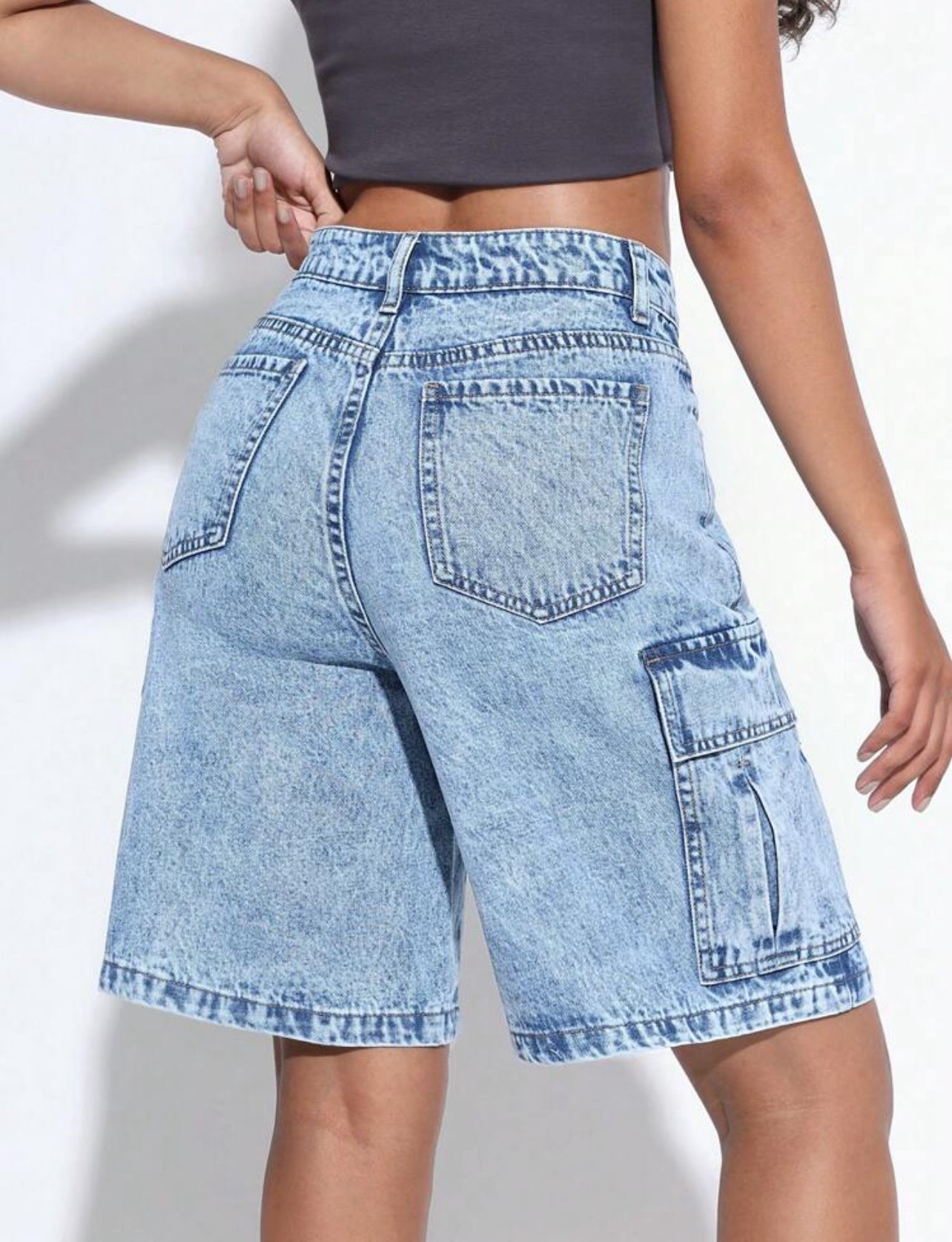 Short en jeans décontracté avec poches latérales