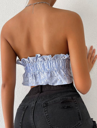 Top bandeau avec broderie à volants