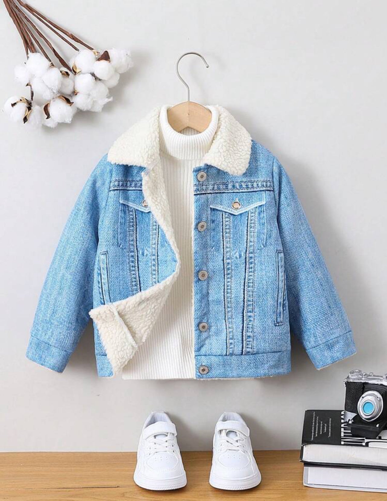 Jacket en jeans avec doublure pelucheuse fille