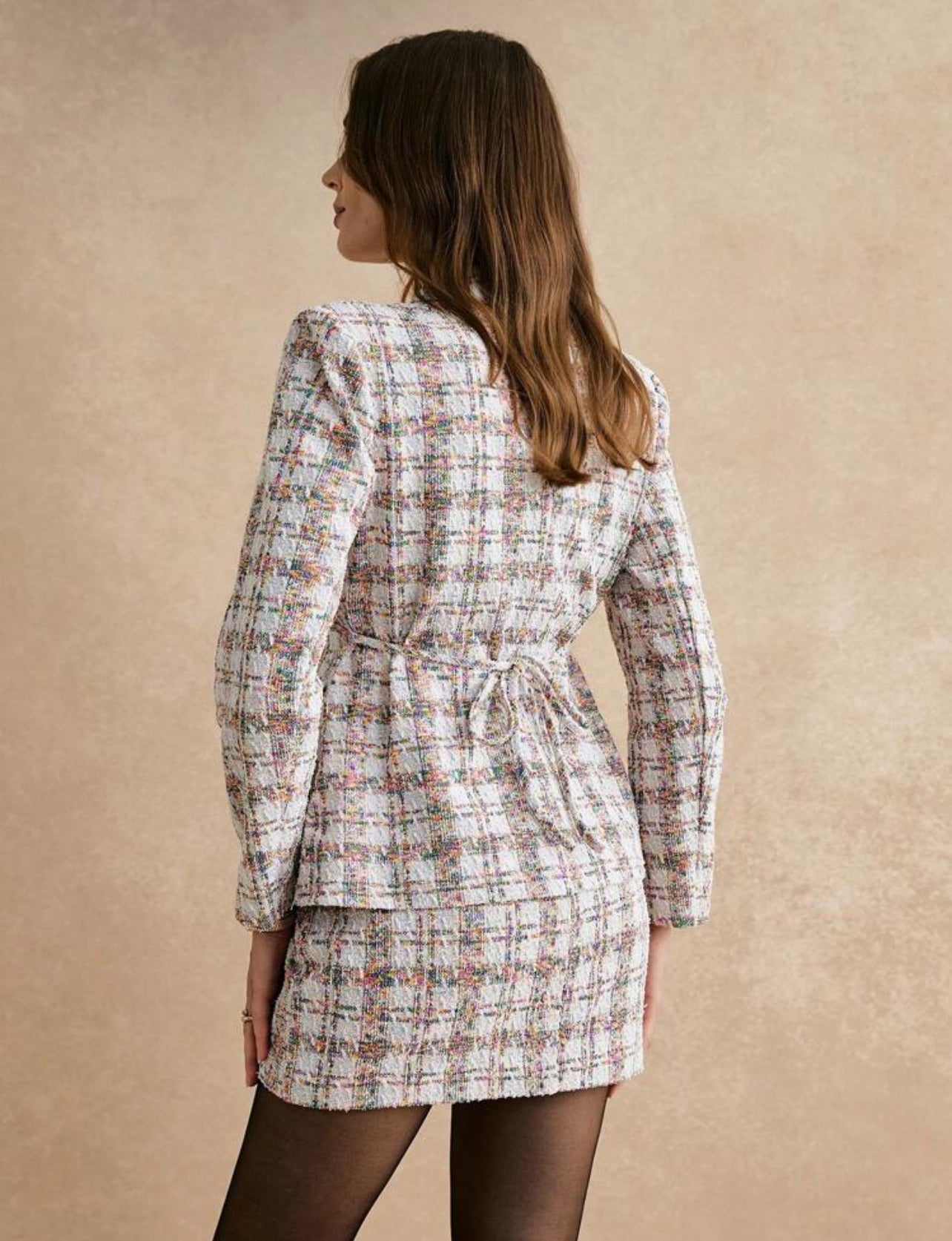 Ensemble élégant en tweed blazer et jupe