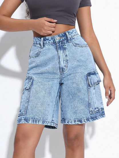 Short en jeans décontracté avec poches latérales