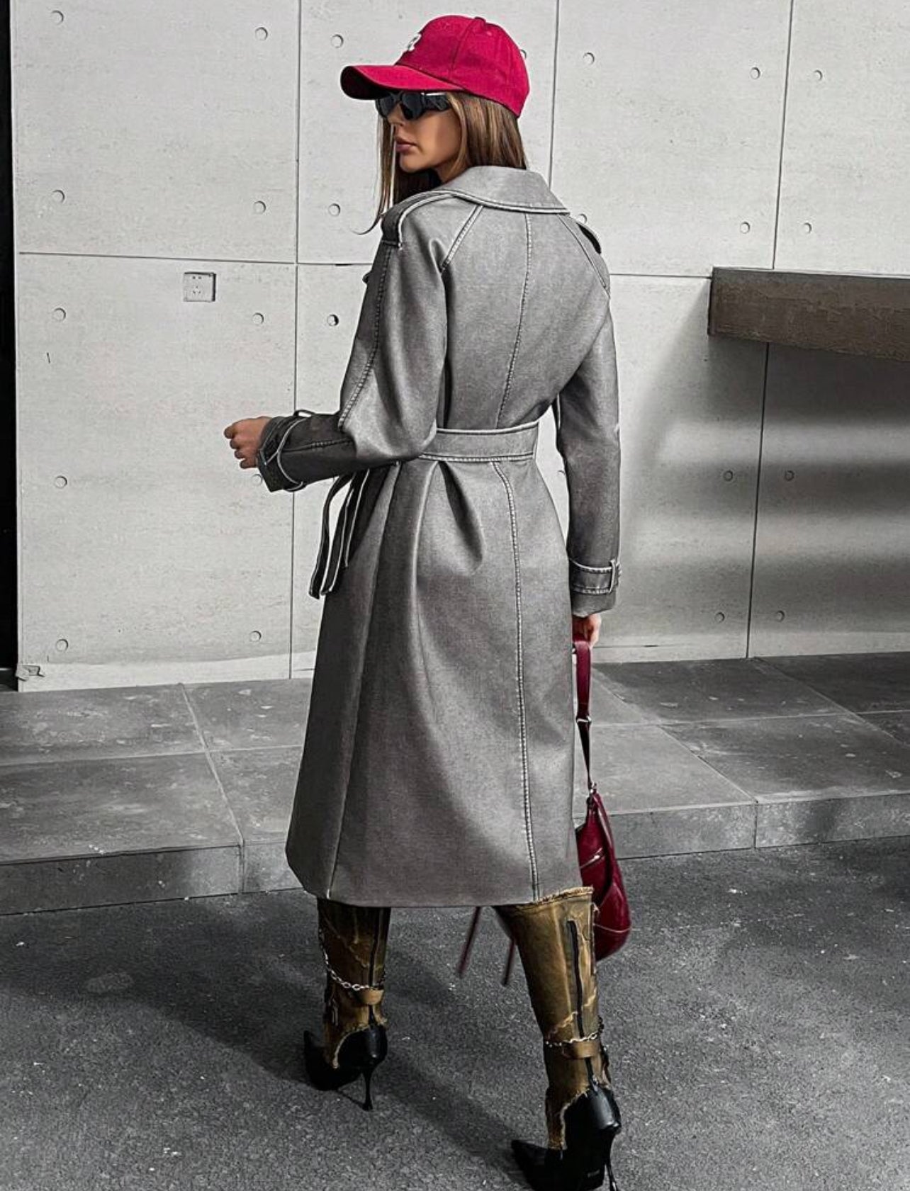 Manteau long avec effet usé et ceinture