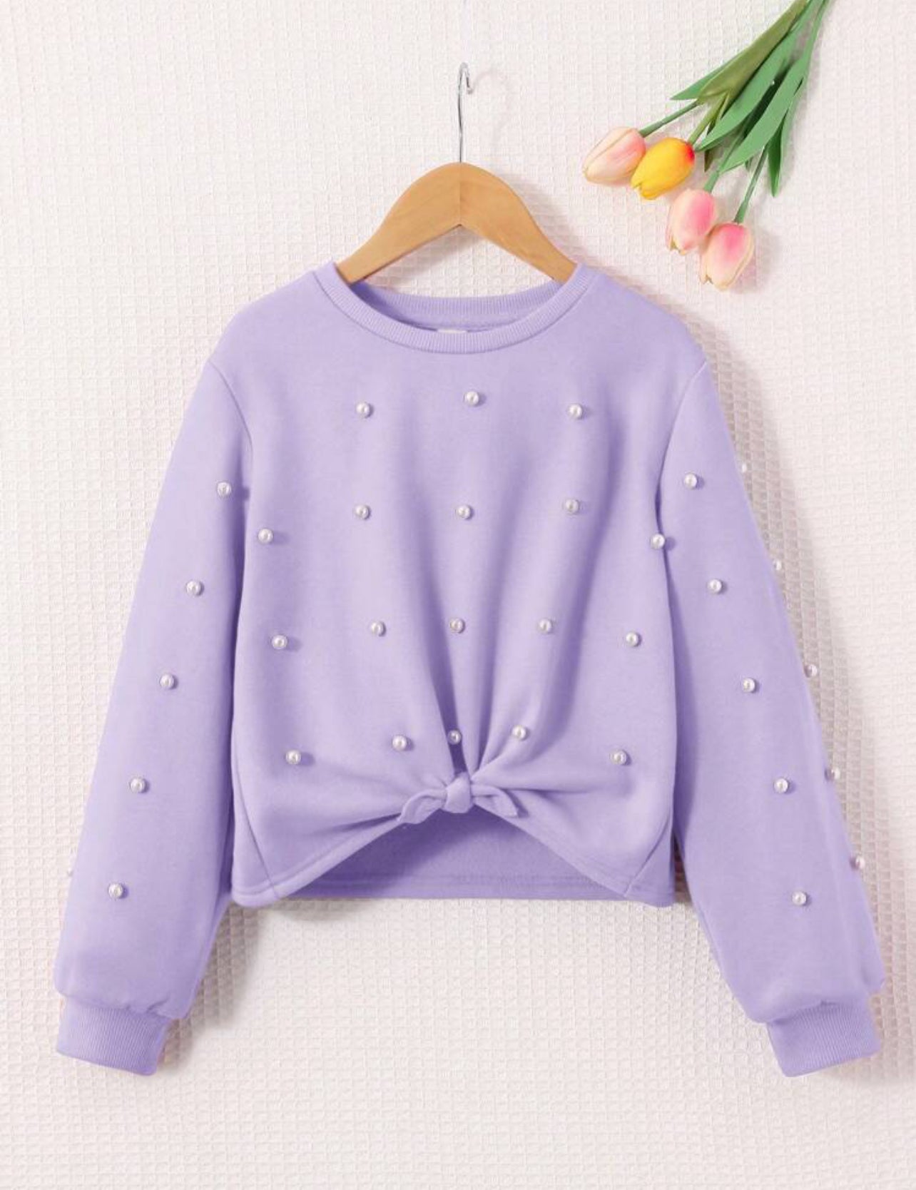 Sweat-shirt avec noeud et perles