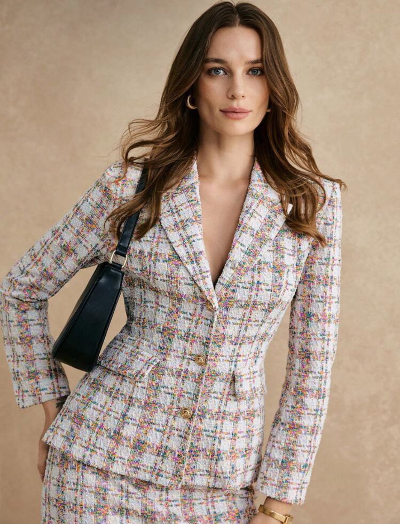 Ensemble élégant en tweed blazer et jupe