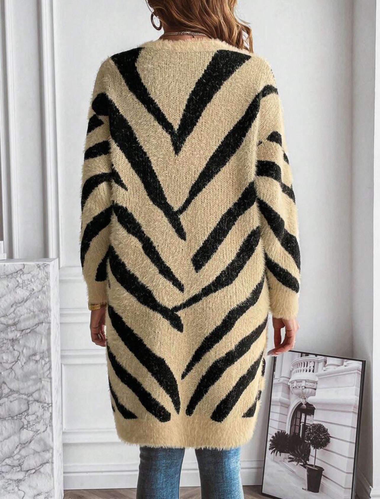 Cardigan long avec motif zébrée