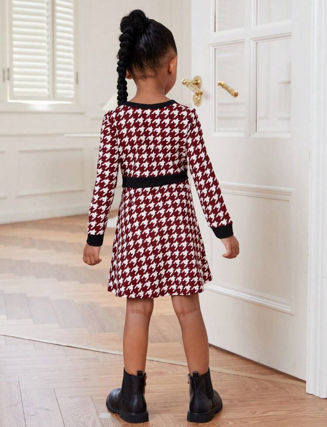 Robe fille avec motif pied-de-poule