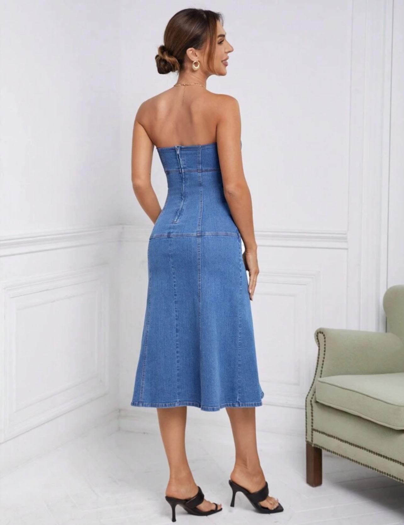 Robe élégante en jeans avec volants