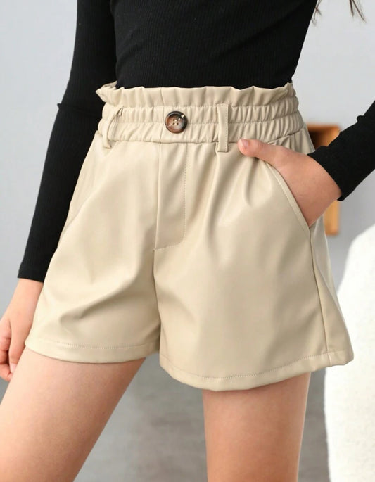 Short fille en simili cuir avec taille