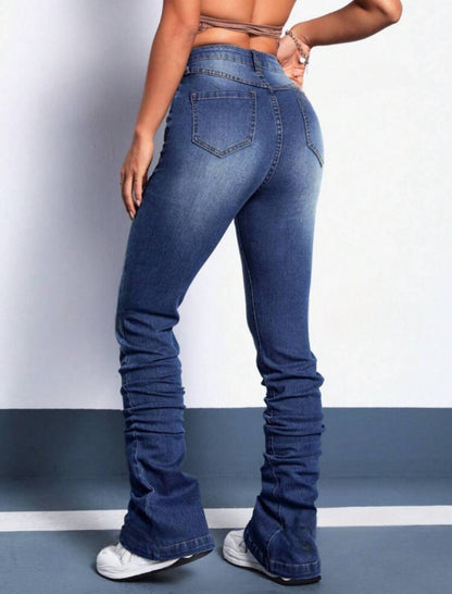 Jeans élégant avec taille haute et jambe évasée