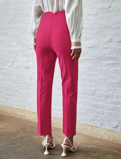 Pantalon élégant avec taille haute et fermeture éclair