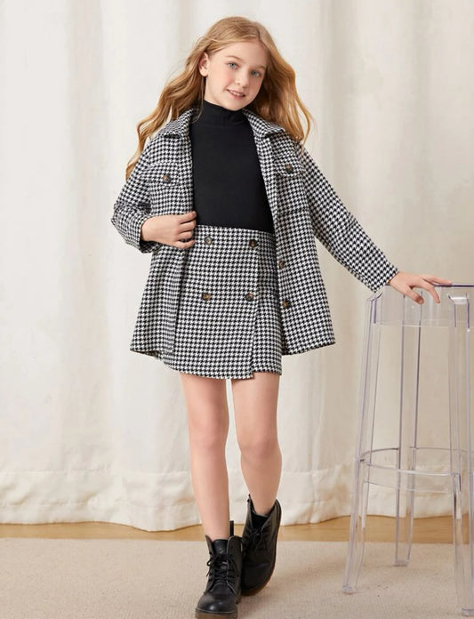 Ensemble jacket et jupe avec motif pied-de-poule