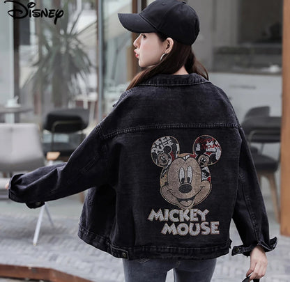 Jacket en jeans avec motif Mickey pailleté