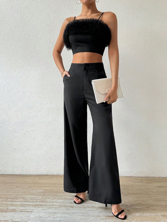 Ensemble top et pantalon avec jambe droite