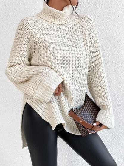 Pull élégant en tricot côtelé avec col roulé