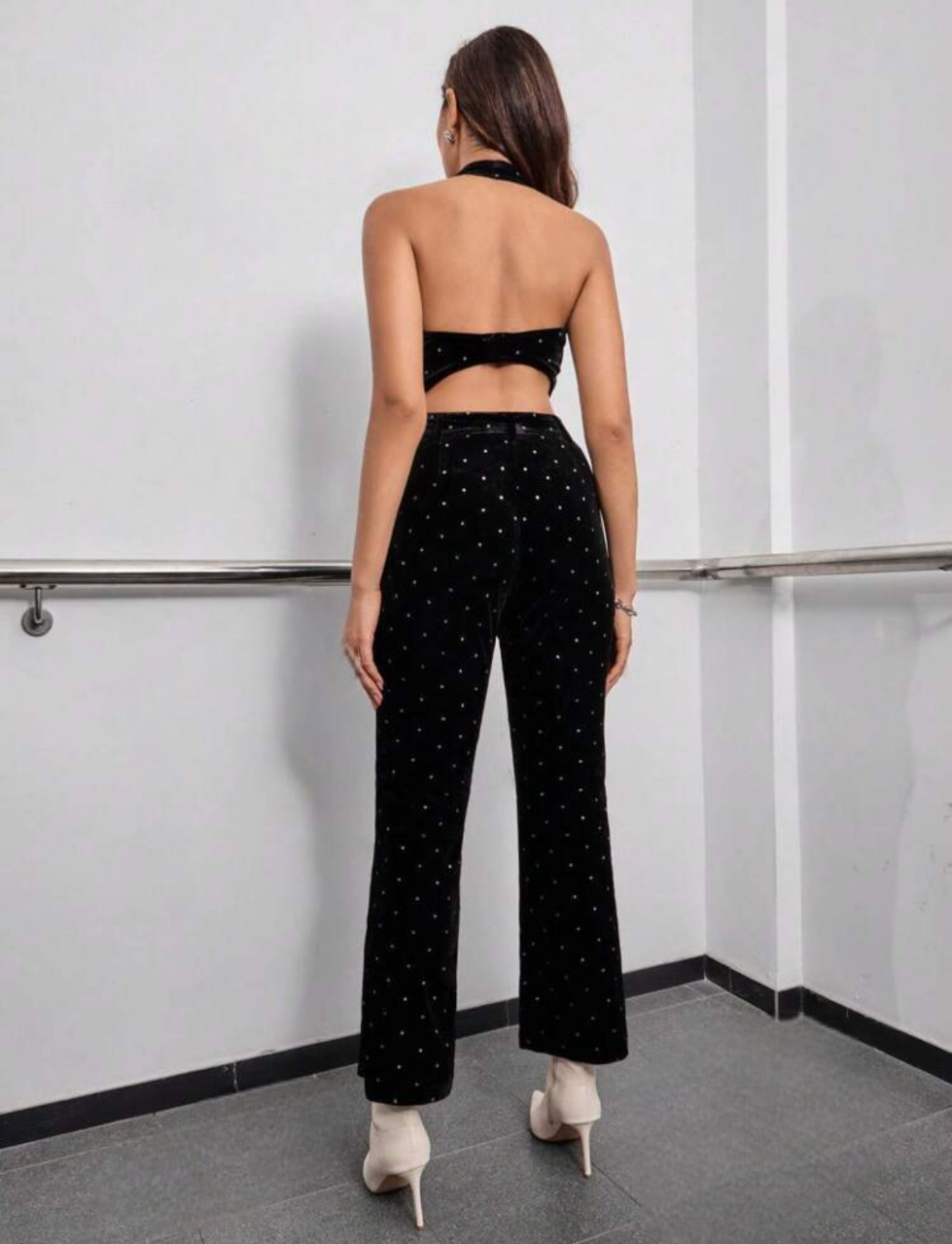 Ensemble top et pantalon avec détails strass