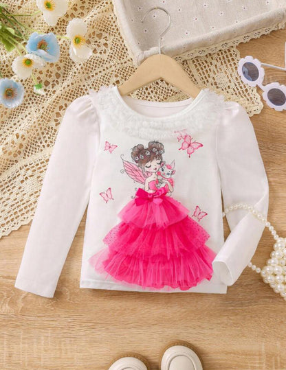 T-shirt manches longues avec tulle et motif princesse