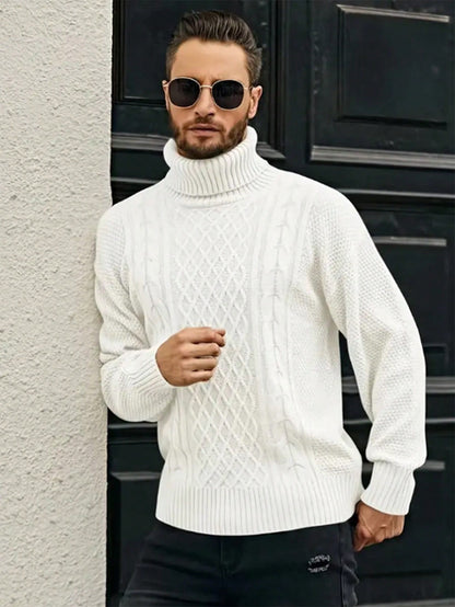 Pull homme tressé avec col à roulé