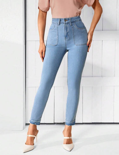 Jeans skinny avec taille haute et poches