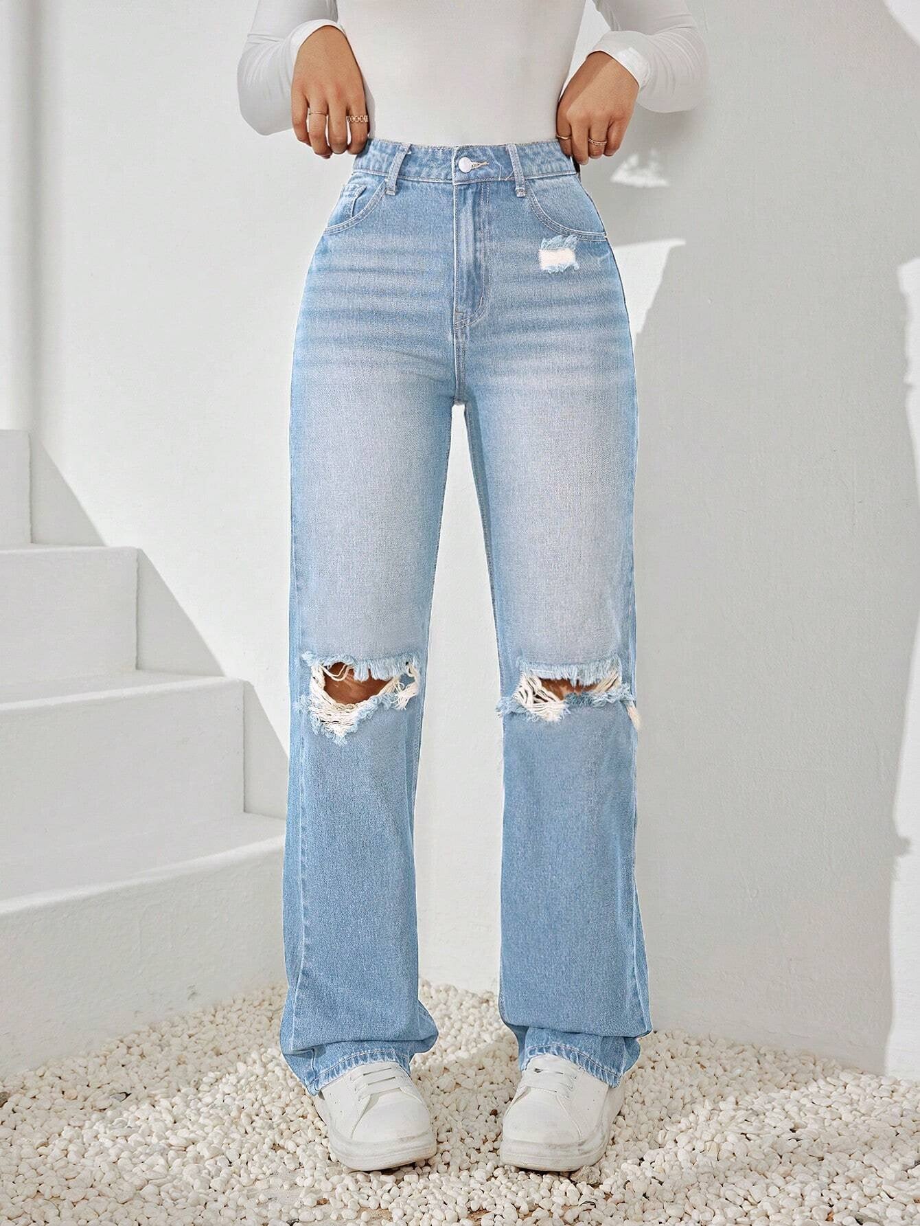 Jeans mom con strappo