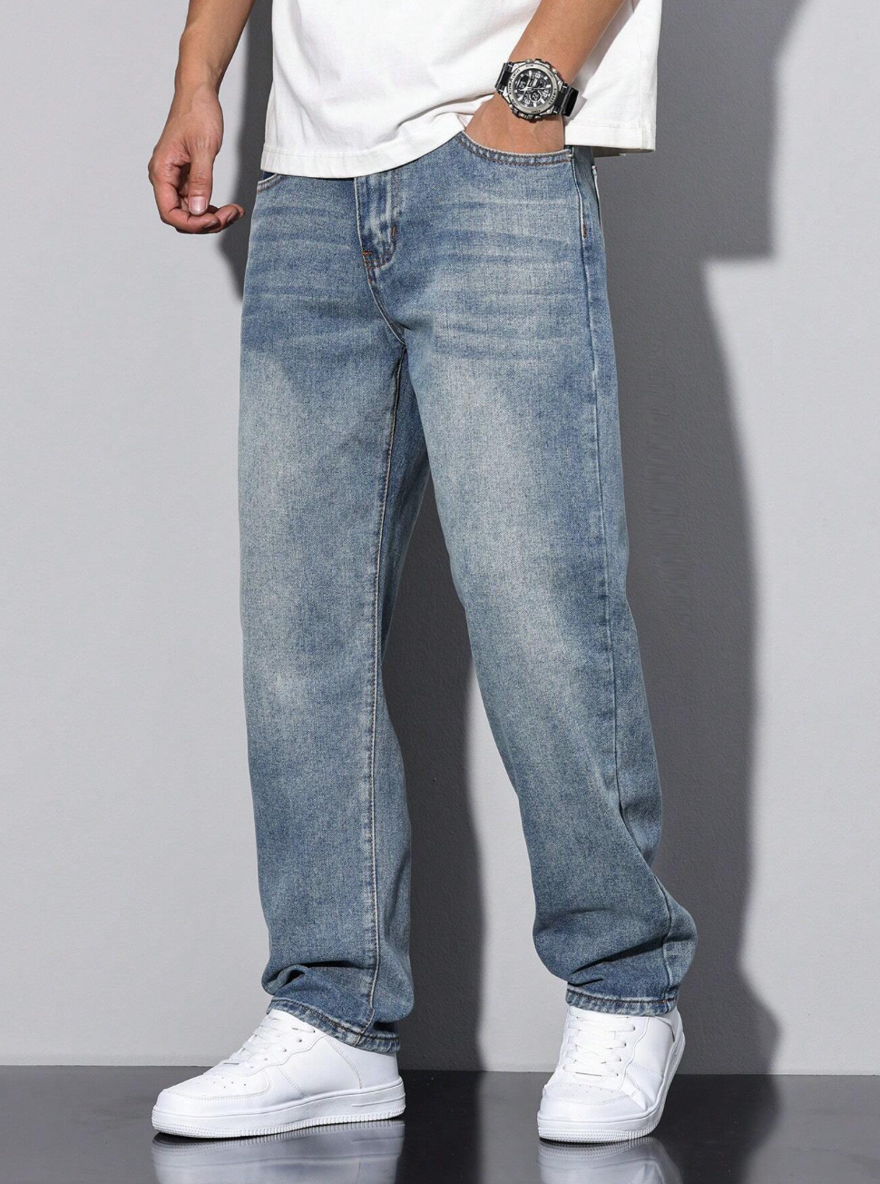 Jeans large homme avec délavage