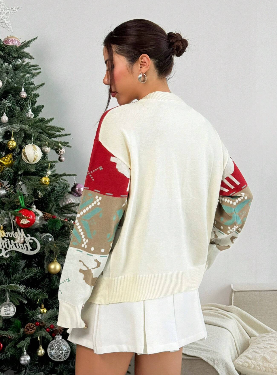 Cardigan élégant de noël avec motif imprimé