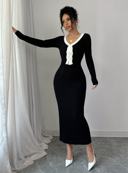 Robe pull longue avec décolleté en V