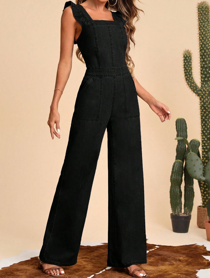 Denim-Jumpsuit mit Rüschenbesatz