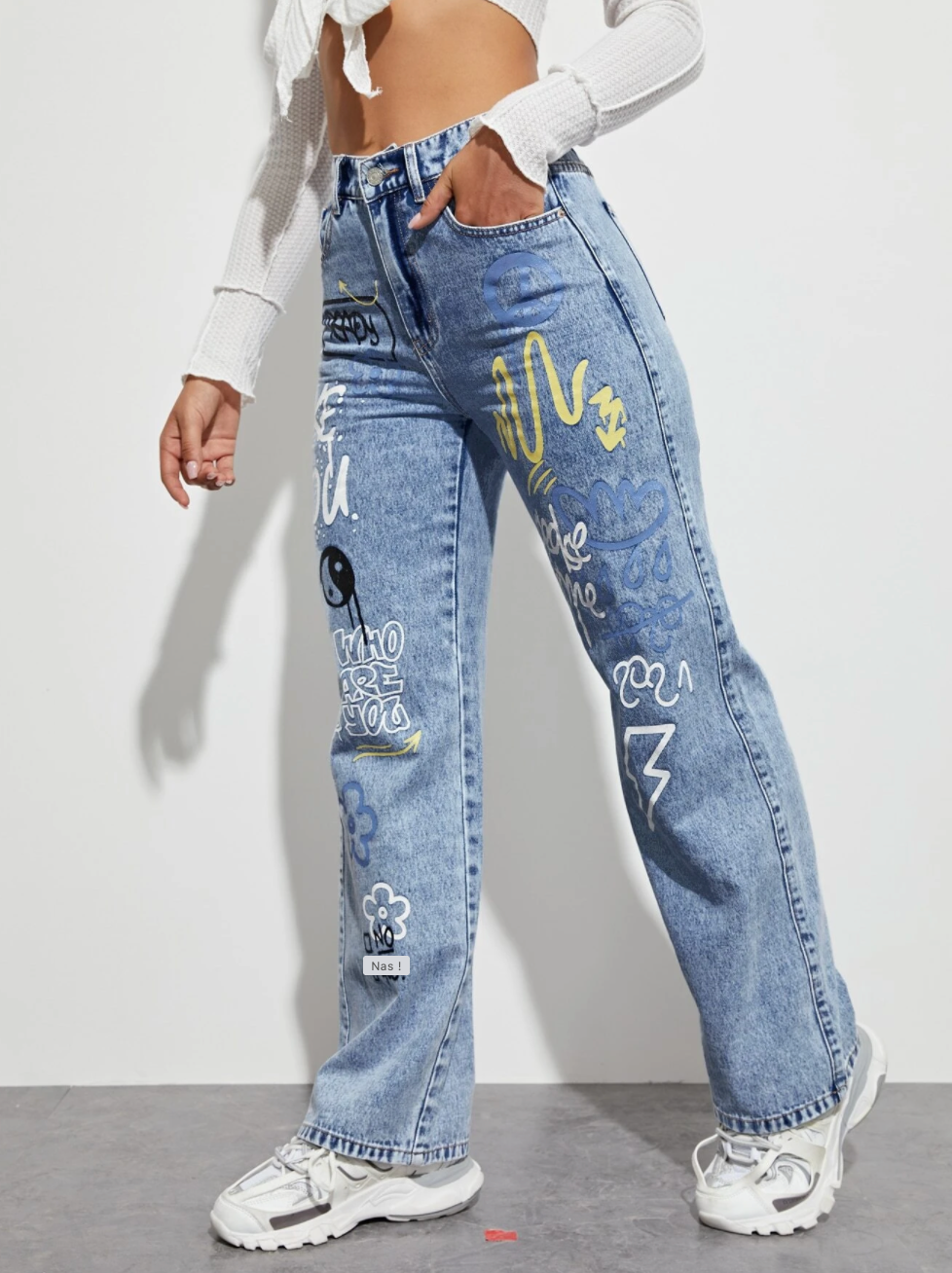 Jeans évasé avec motifs graphiques