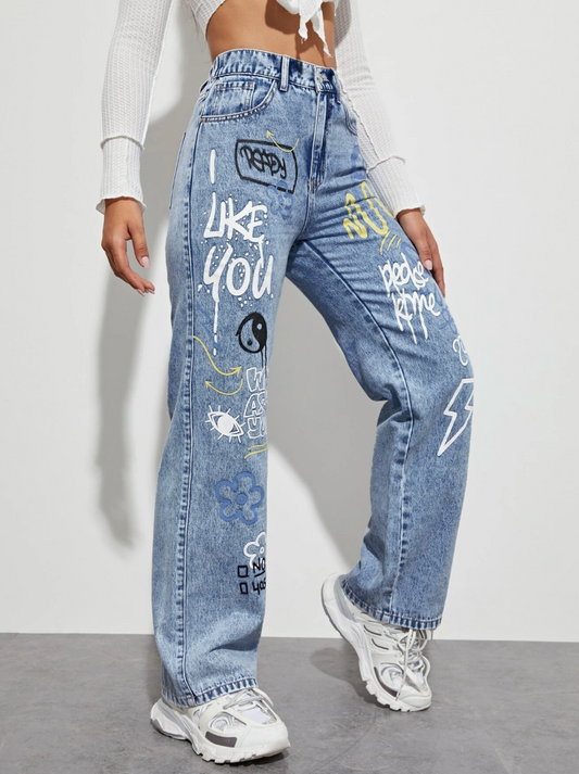 Jeans évasé avec motifs graphiques