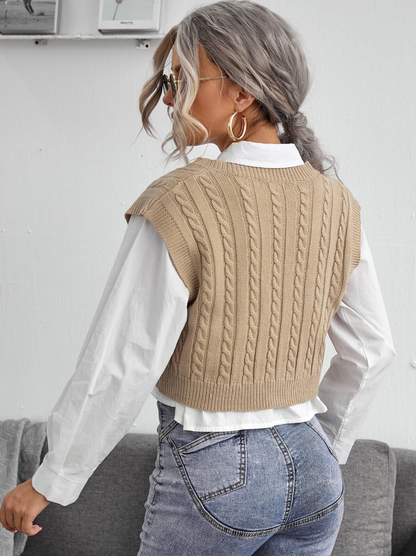 Pull gilet avec tricot tresse et col en V