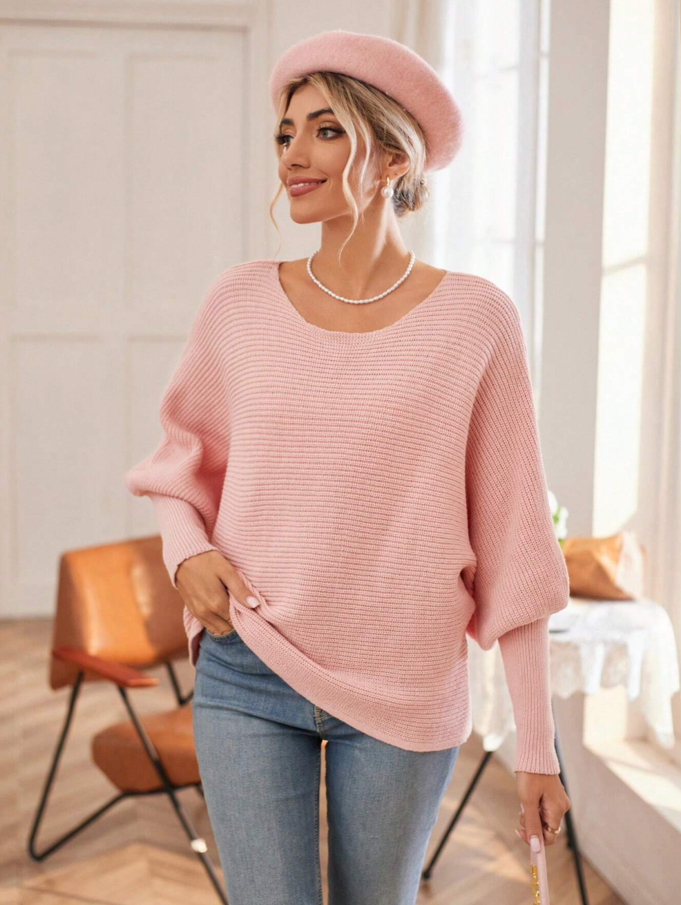 Eleganter Pullover mit Fledermausärmeln